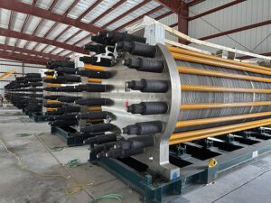 2. ACES Delta’s 220-MW electrolyzers, manufactured by HydrogenPro at a production plant in Tianjin, China, include 40 5.5-MW high-pressure alkaline electrolyzers. This image shows electrolyzers delivered to the giant renewable hydrogen hub in Delta, Utah, in October 2023. Courtesy: Business Wire