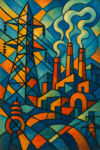 Cubist Vision of the Grid: A stylized interpretation of America’s aging power infrastructure under rising strain from electrification and digital growth